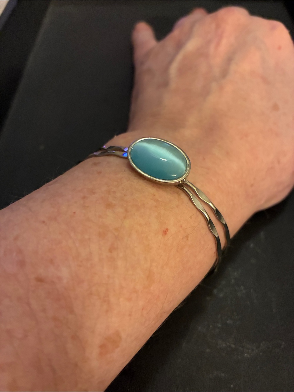 Blue Stone Silver Cuff Bracelet - Women Jewelry